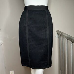 Chanel Sz FR 36 Pencil Skirt 100% Cotton Black Waffle with Ribbon Trim - France